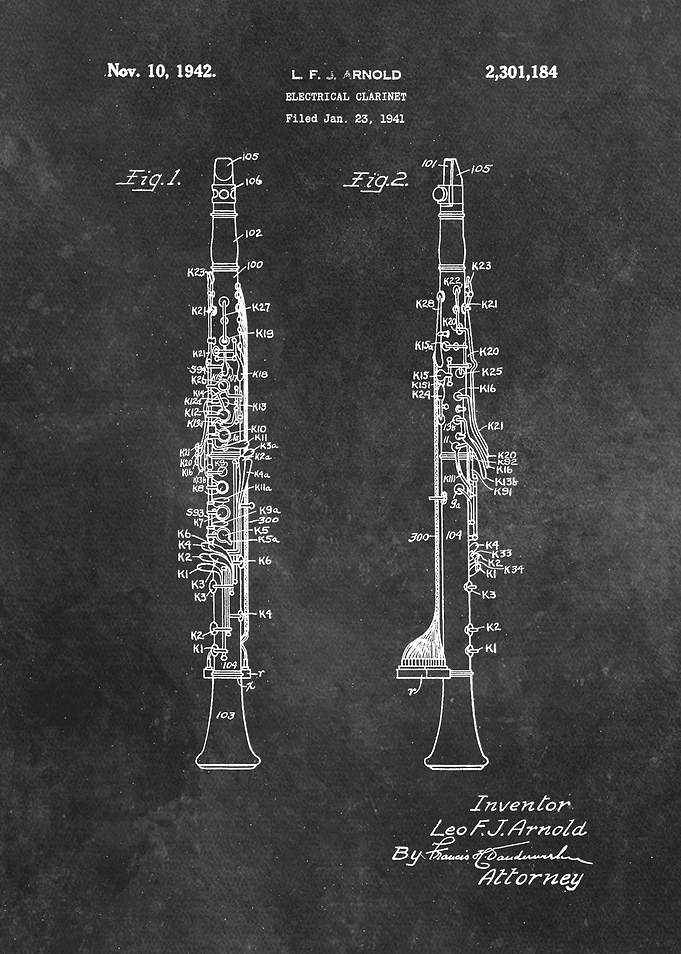 1942 patent art Arnold Electrical clarinet