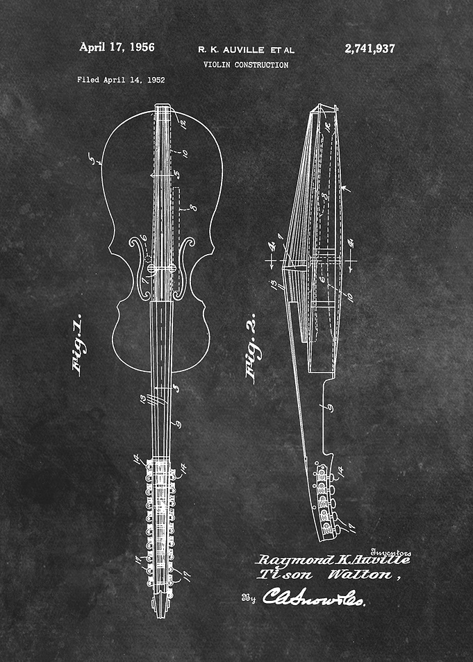 1956 patent art Auville Violin construction