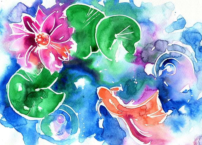 Watercolor Koi Pond Sketch