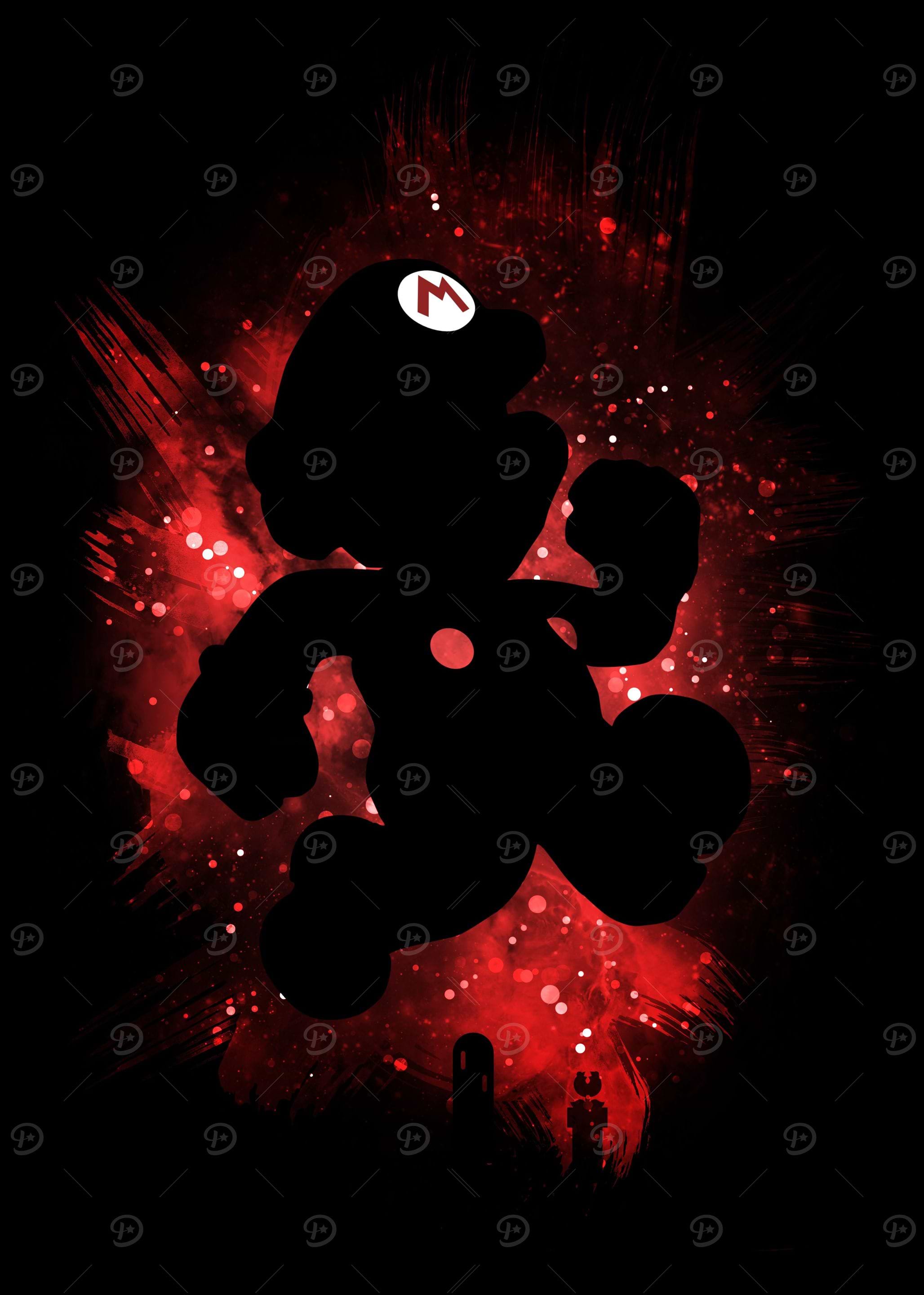 Grungy Mario in silhouette