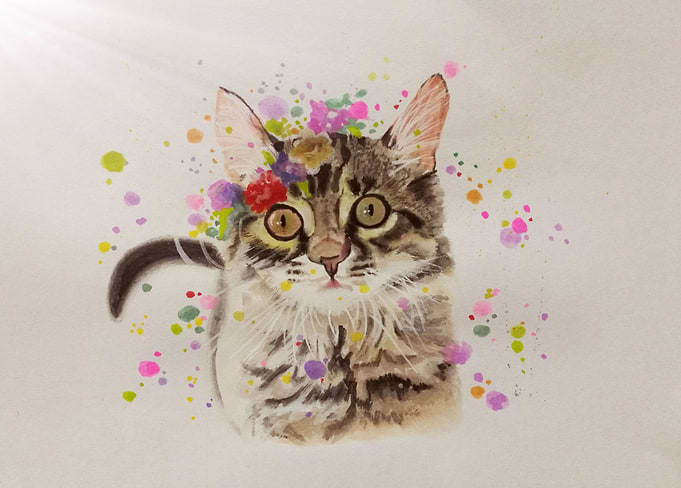 Watercolor cat drawing
