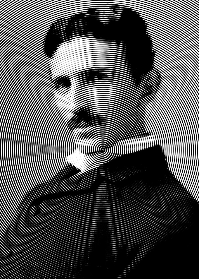 Nikola tesla portrait with 1 line