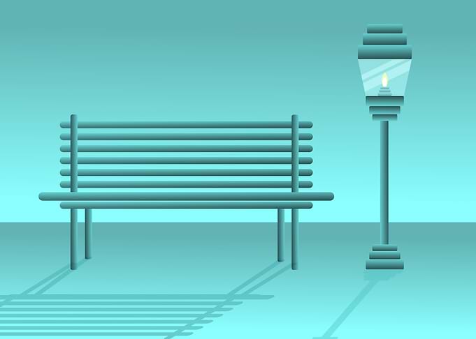 Bench with lantern evening