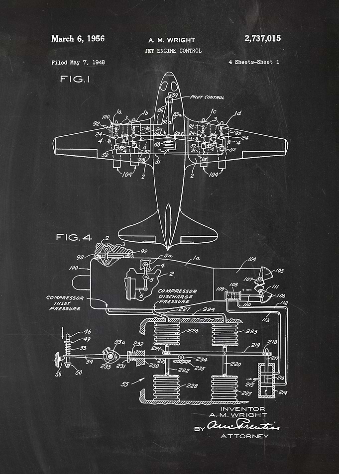 1948 Jet Engine Control - Patent Drawing