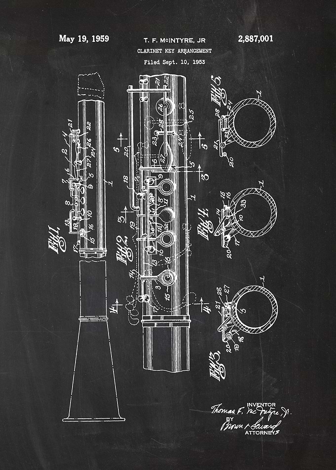 1953 Clarinet Key Arrangement - Patent Drawing