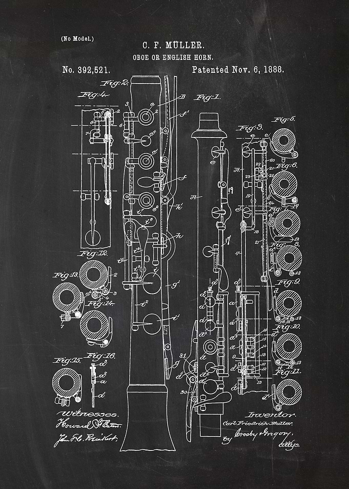 1888 Oboe or English Horn - Patent Drawing