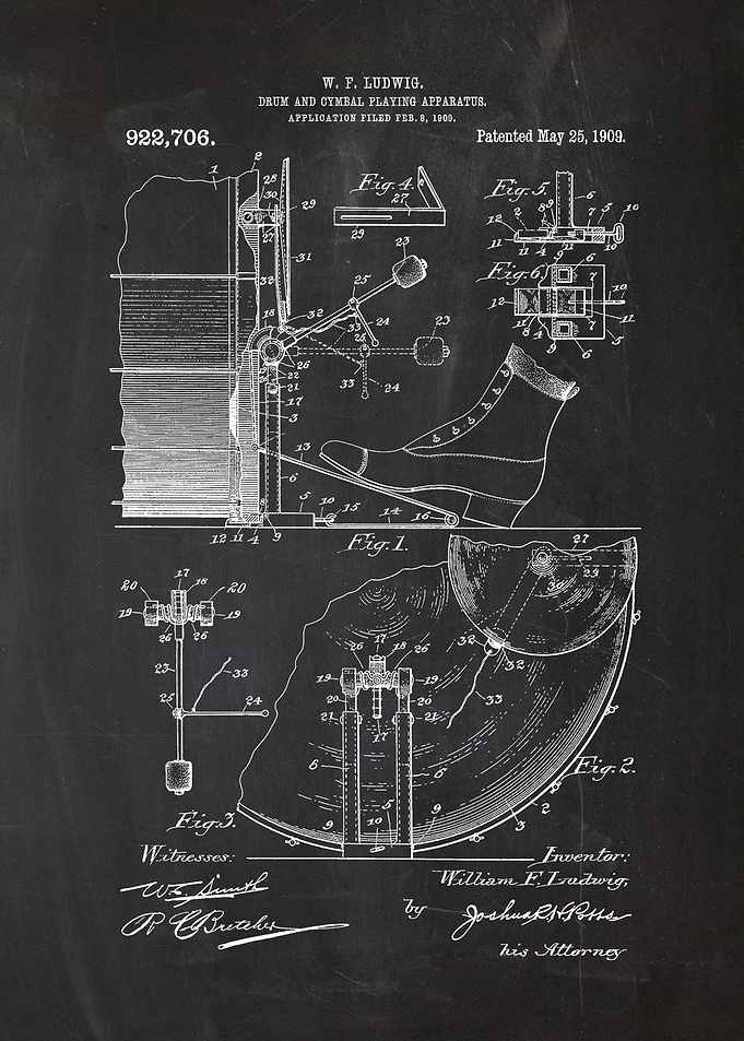 1909 Drum and Musical Apparatus - Patent Drawing
