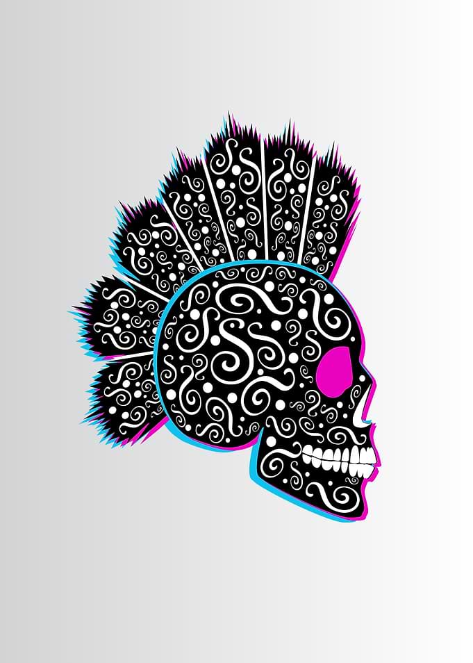 Punk skull icon side on 3D