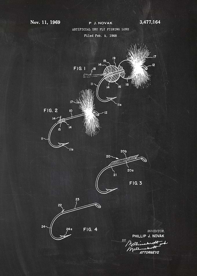 1968 Artificial Dry Fly Fishing Lure - Patent