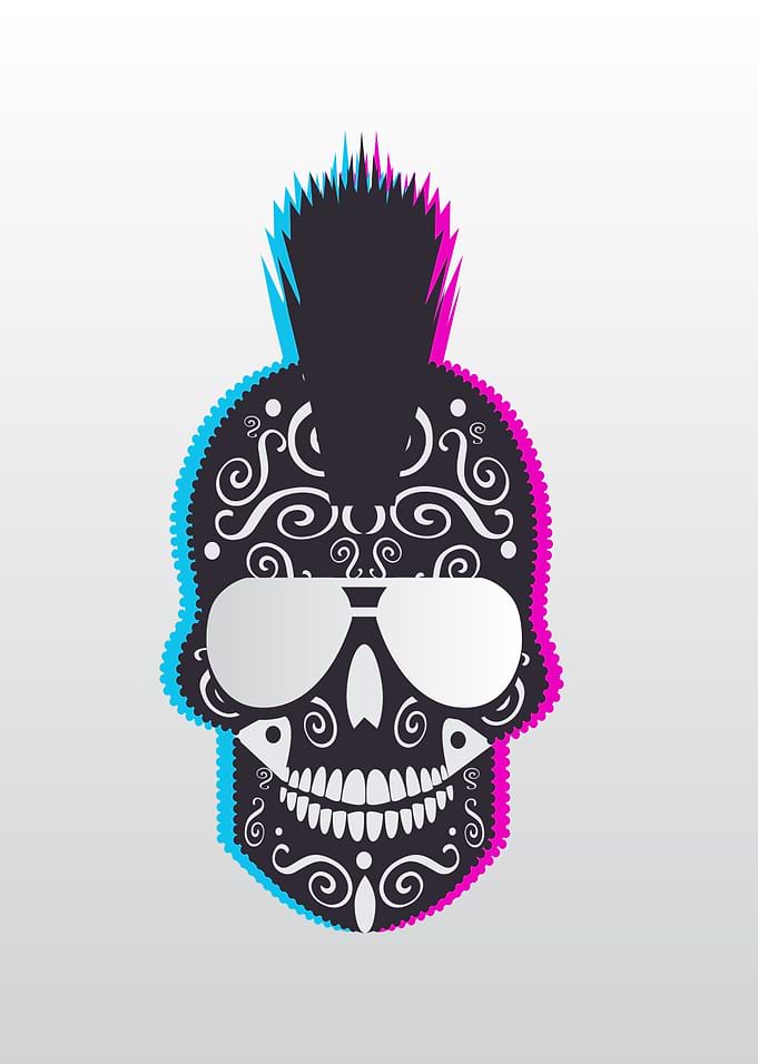Punk skull icon 3D with sunglasses and MOhawk