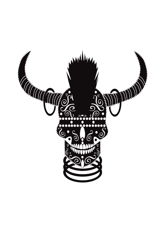Devil skull icon with mohawk and horns