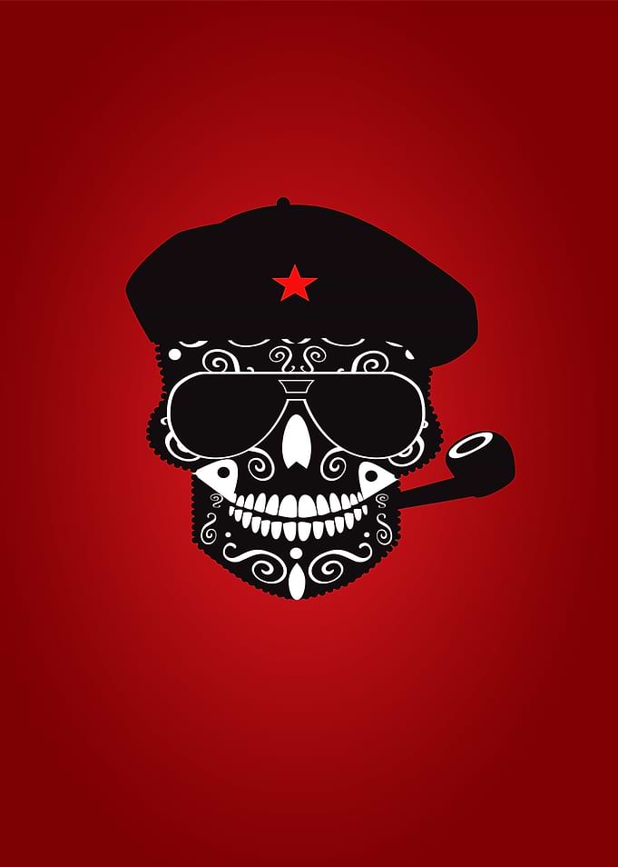 Skull icon with hat and pipe