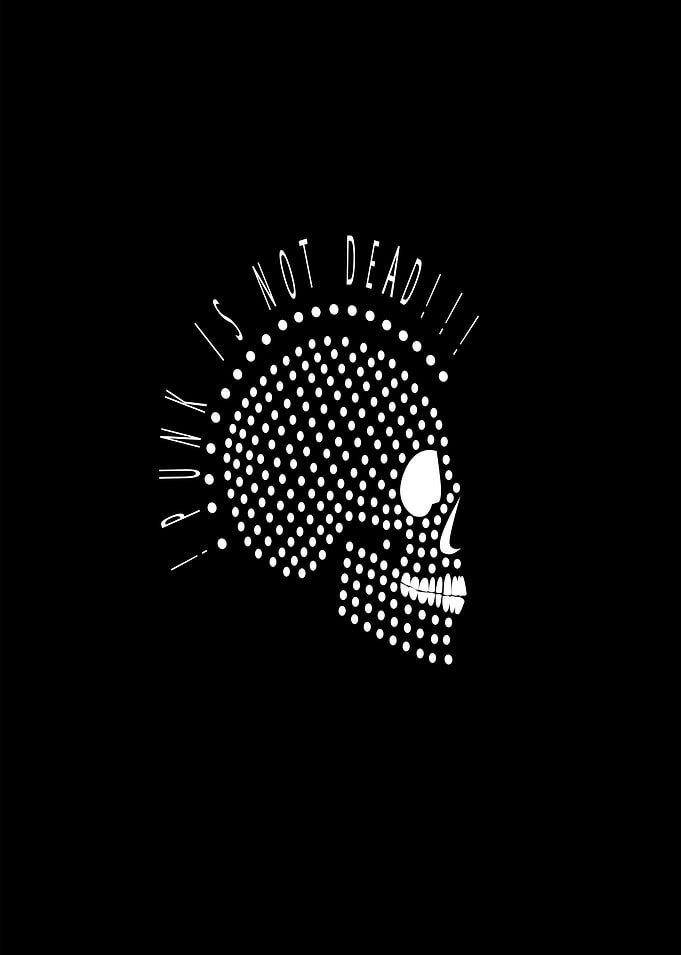 Punk is not dead skull icon with dots
