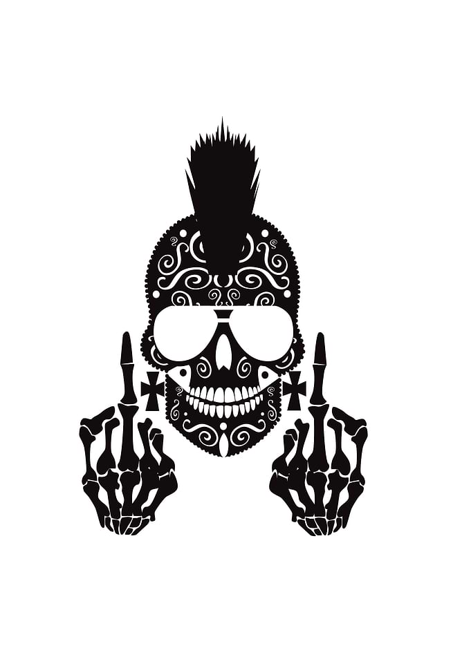 Punk skull with middle finger and Mohawk