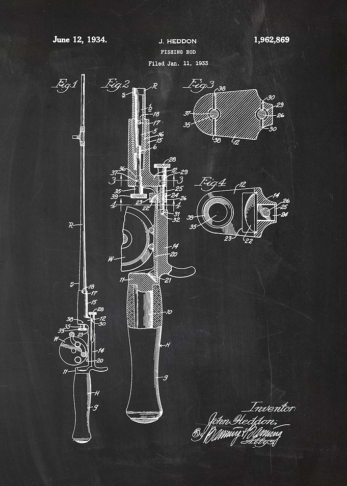 1933 Fishing Rod - Patent Drawing