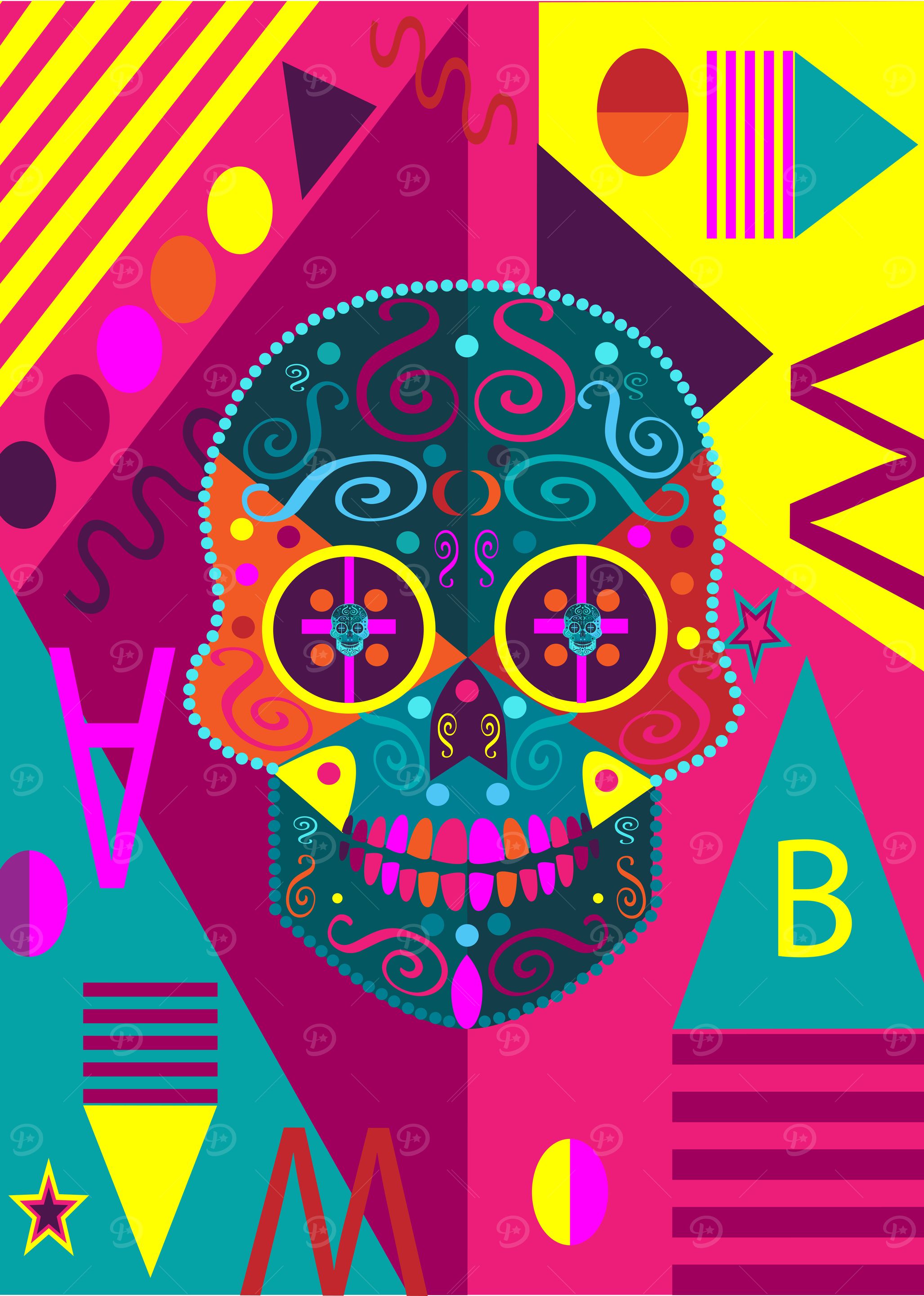 Fun colorful skull icon abstract background
