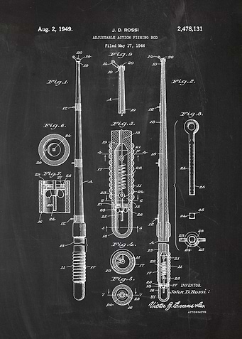 1944 Adjustable Action Fishing Rod -Patent Drawing