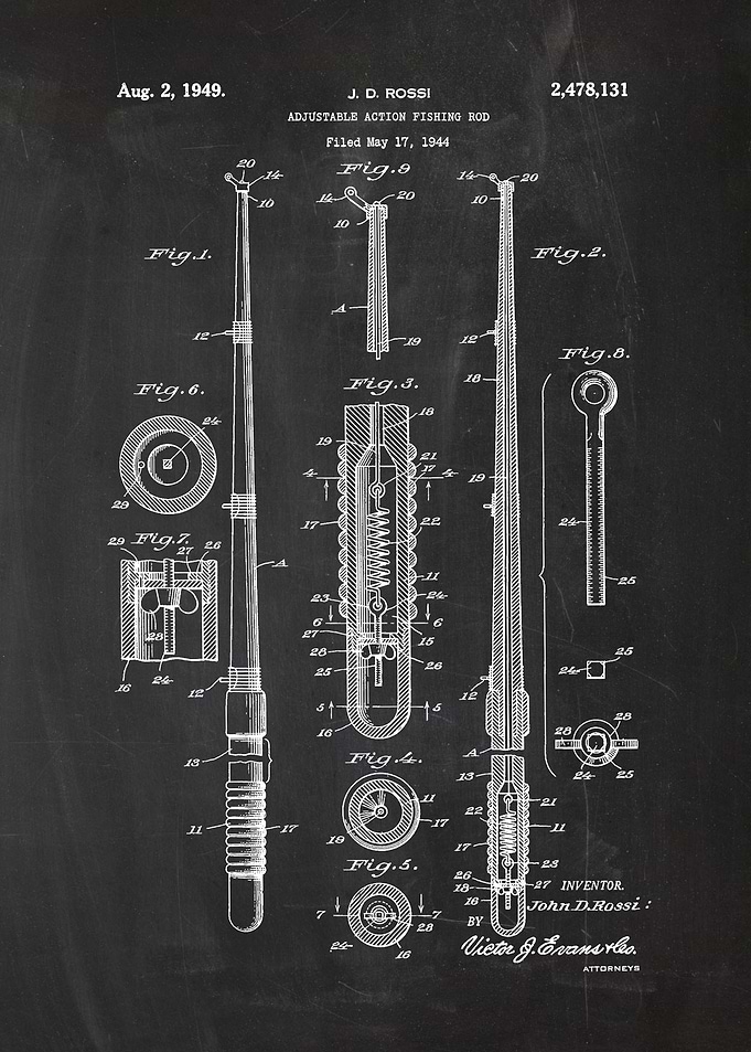 1944 Adjustable Action Fishing Rod -Patent Drawing