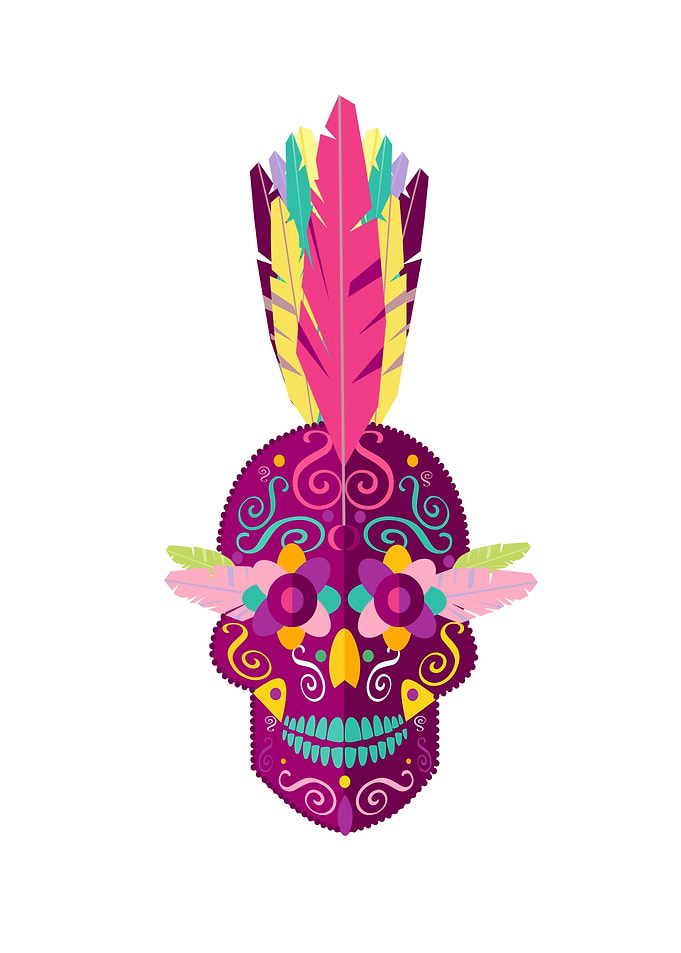 Punk Skull with feather Mohawk, colorful vector il