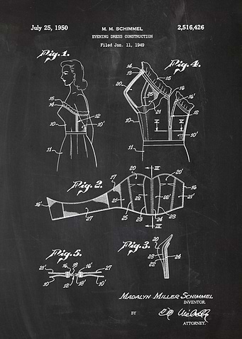 1949 Evening Dress Construction - Patent Drawing