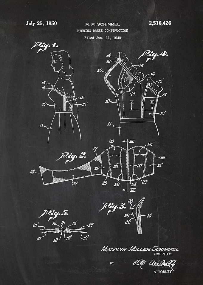 1949 Evening Dress Construction - Patent Drawing