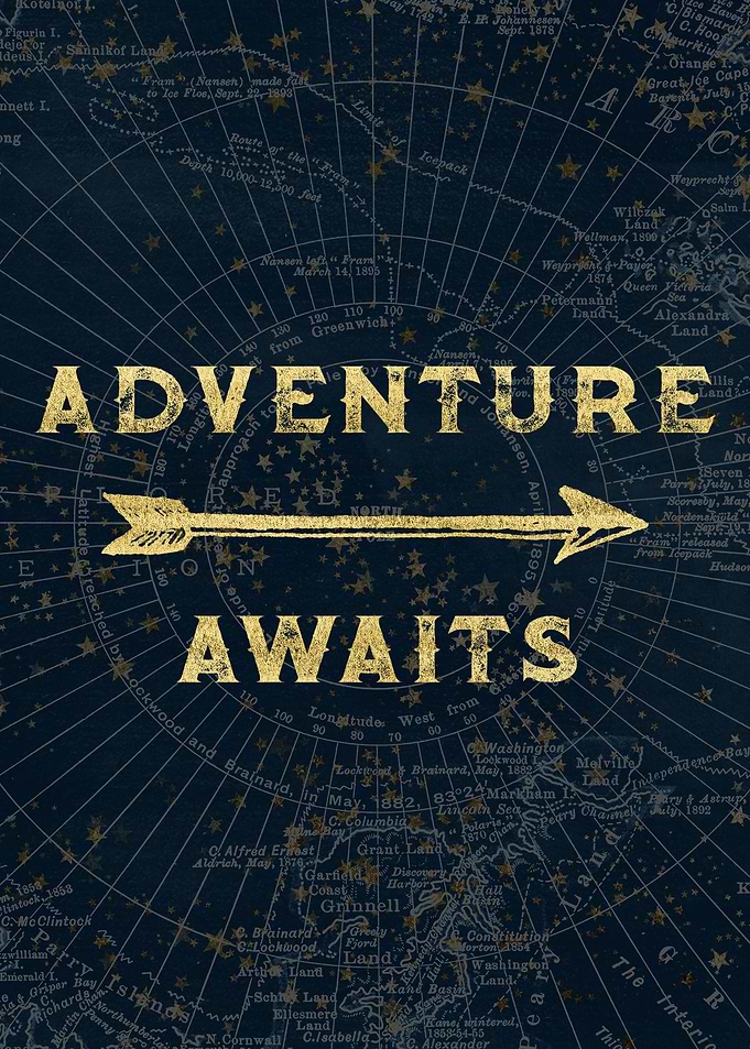Adventure Awaits in Gold on Navy World Map