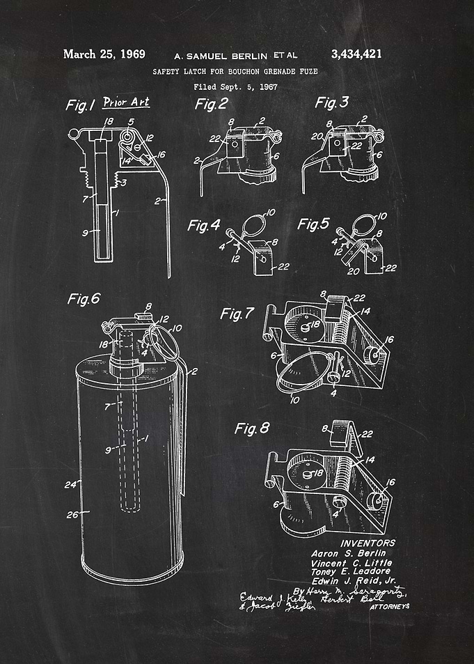 1967 Safety Latch For Bouchon Grenade Fuze -Patent