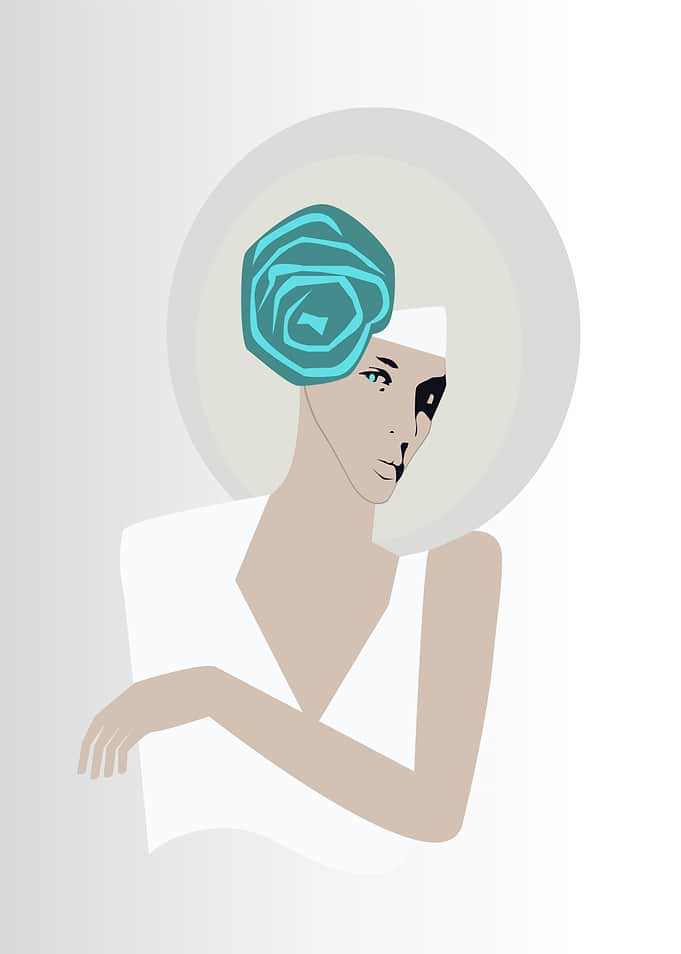 Elegant lady with white dress and a hat with flowe
