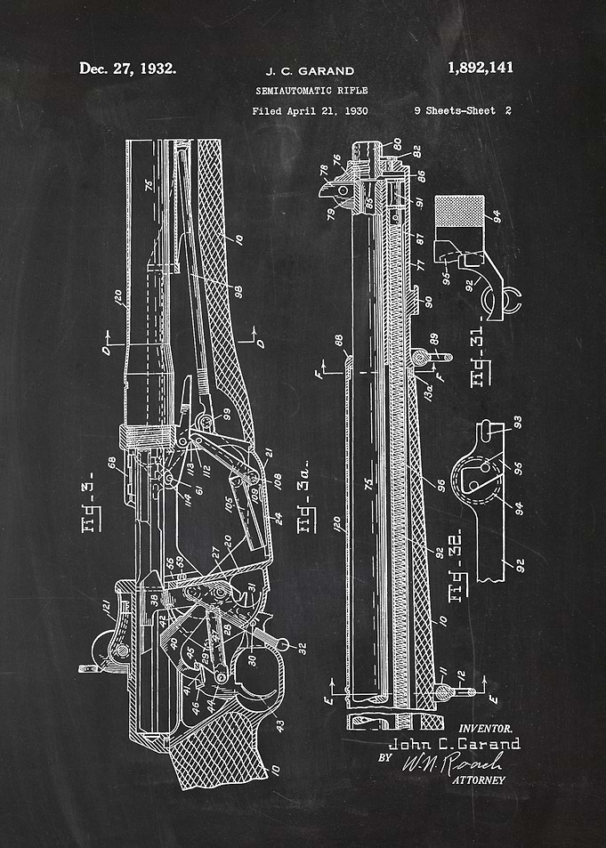 1930 Semiautomatic Rifle - Patent Drawing
