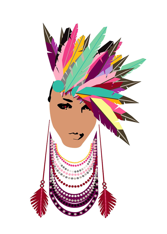 Girls portrait with feathers and necklace