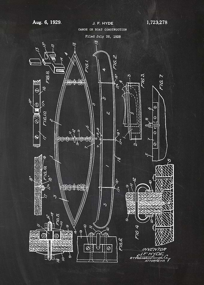 1928 Canoe or Boat Construction - Patent Drawing