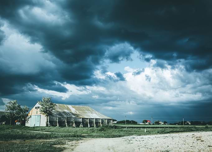 Gloomy thunderous rural landscape