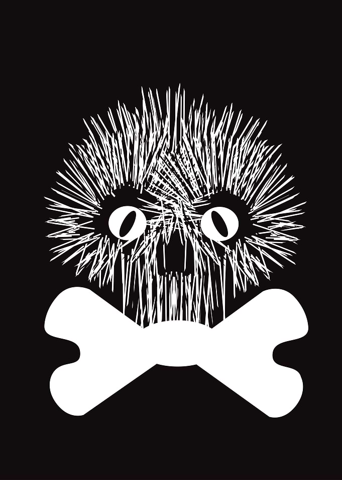 Funny skull character with bone