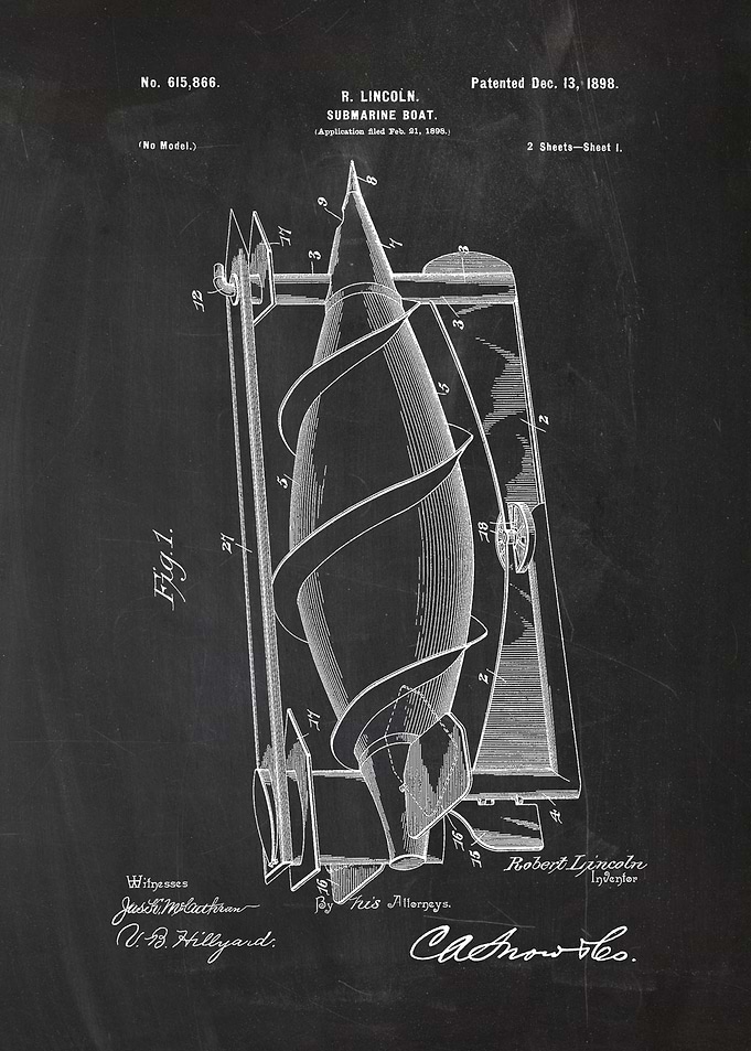 1898 Submarine Boat - Patent Drawing