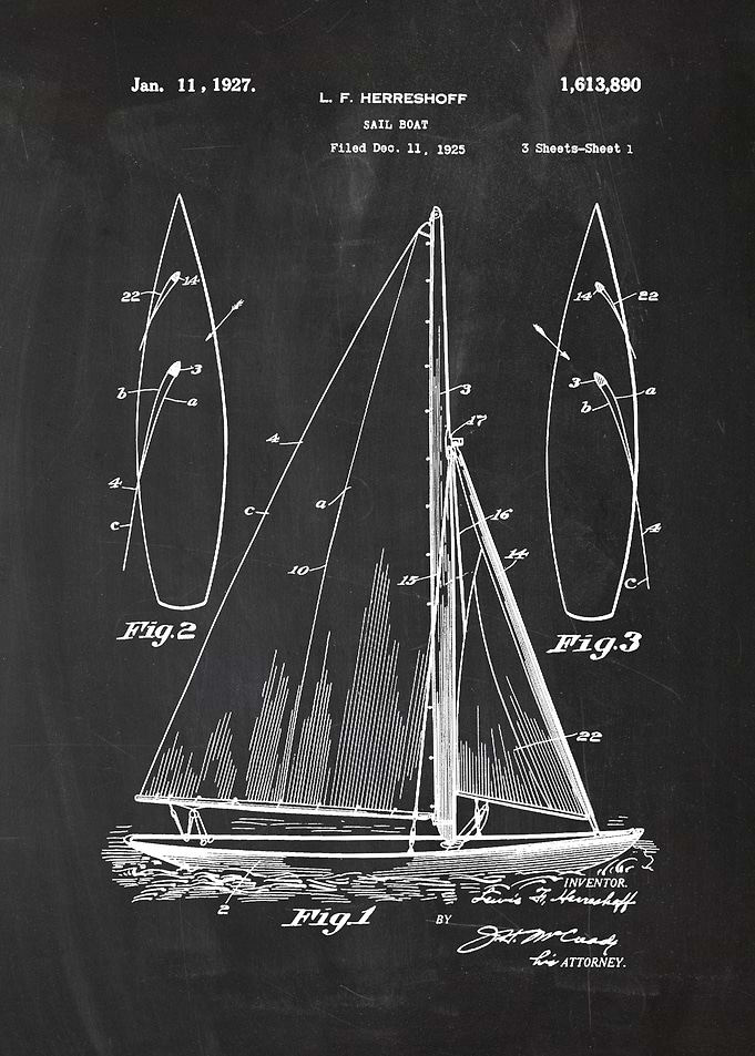 1925 Sail Boat - Patent Drawing