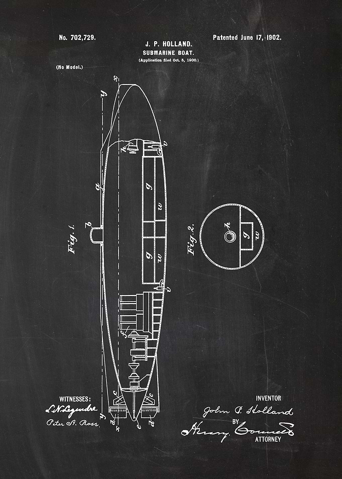 1900 Submarine Boat - Patent Drawing