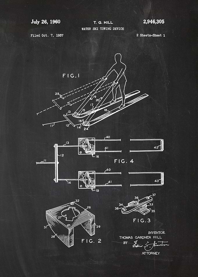 1957 Water Ski Towing Device - Patent Drawing