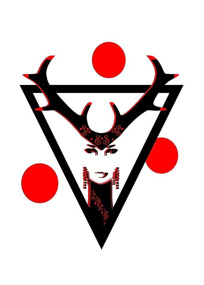 Beautiful girl with deer horns in triangle