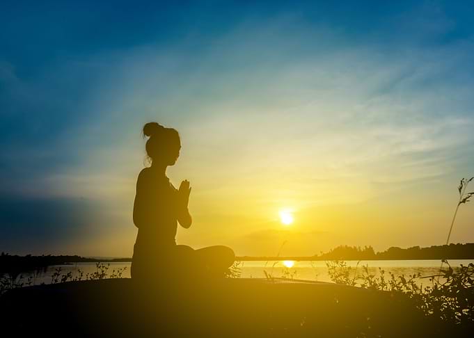 Silhouette beautiful women yoga in nature.