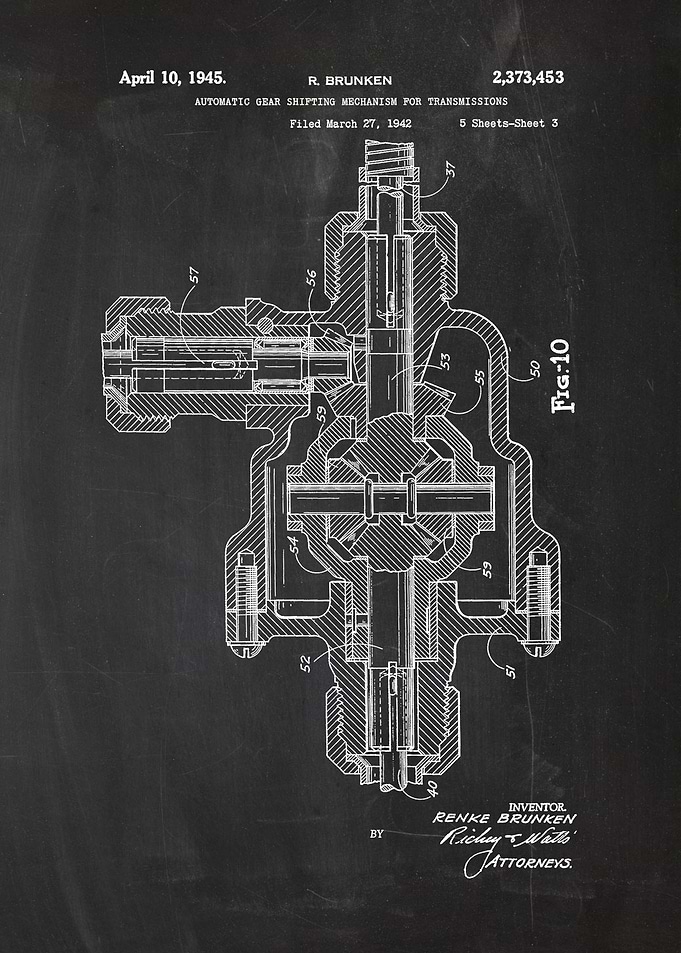 1942 Automatic Gear Shifting - Patent Drawing