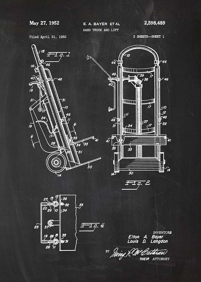 1950 Hand Truck and Lift #1 - Patent Drawing