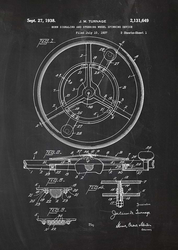 1937 Horn Signaling and Steering Wheel - Patent