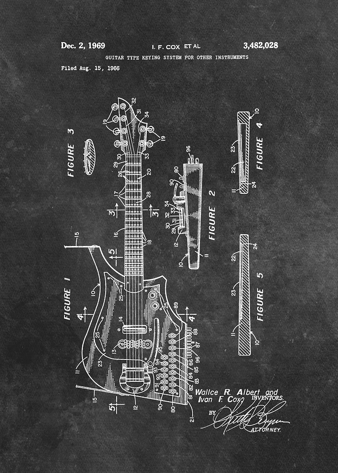 patent art Cox 1969 Guitar