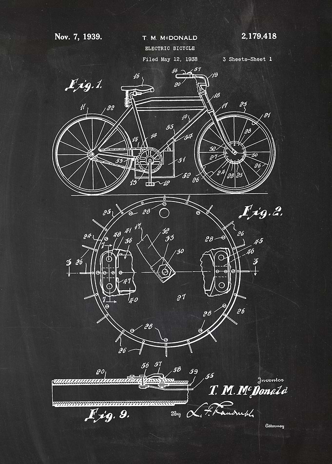 1938 Electric Bicycle - Patent Drawing