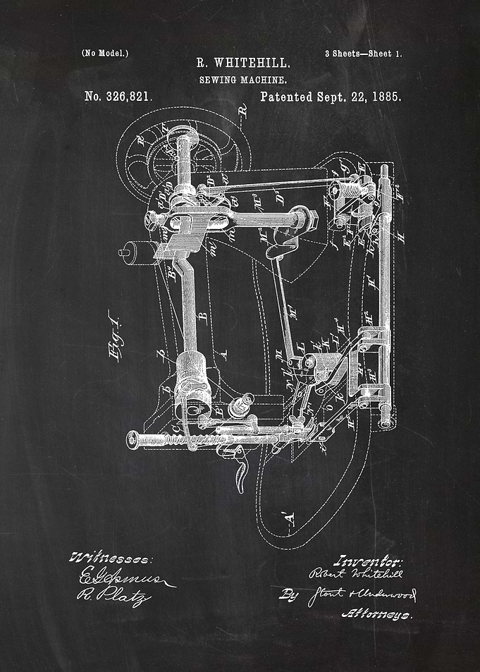 1885 Sewing Machine - Patent Drawing
