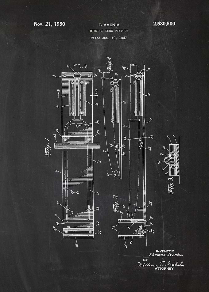 1947 Bicycle Fork Fixture - Patent Drawing
