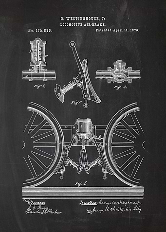 1876 Locomotive Air-Brake - Patent Drawing