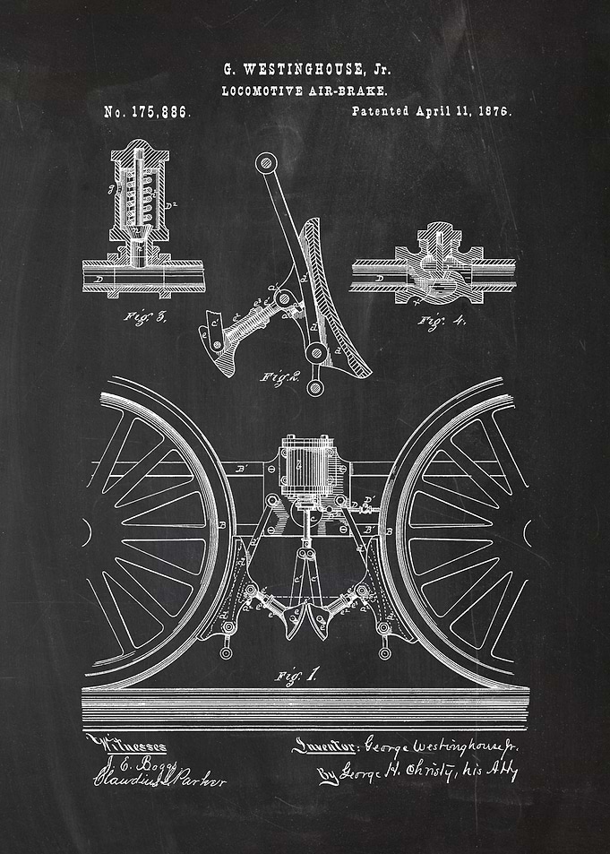 1876 Locomotive Air-Brake - Patent Drawing