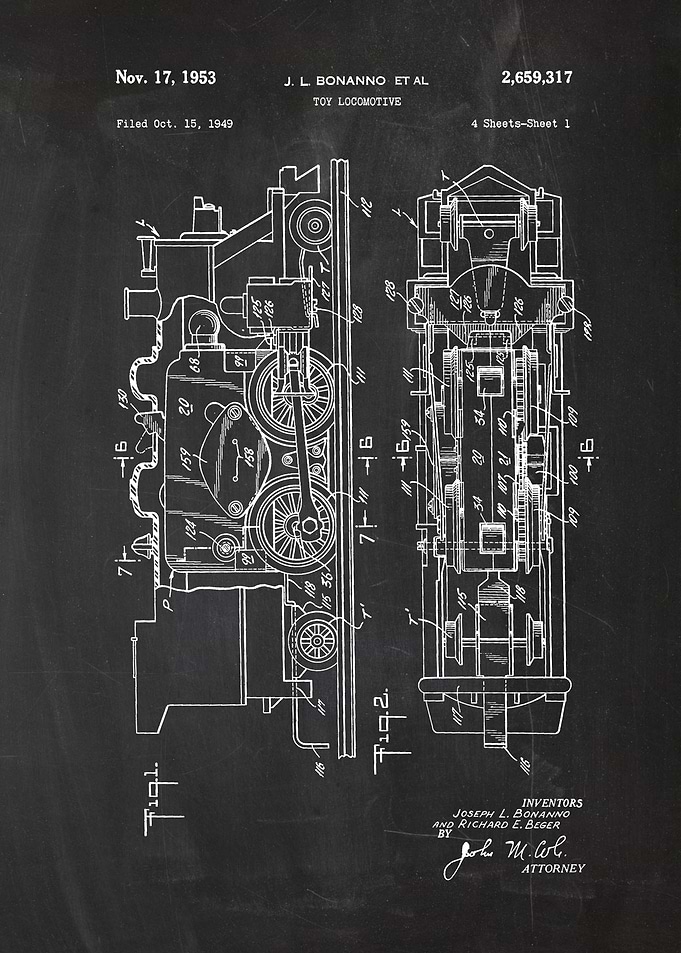 1949 Toy Locomotive - Patent Drawing