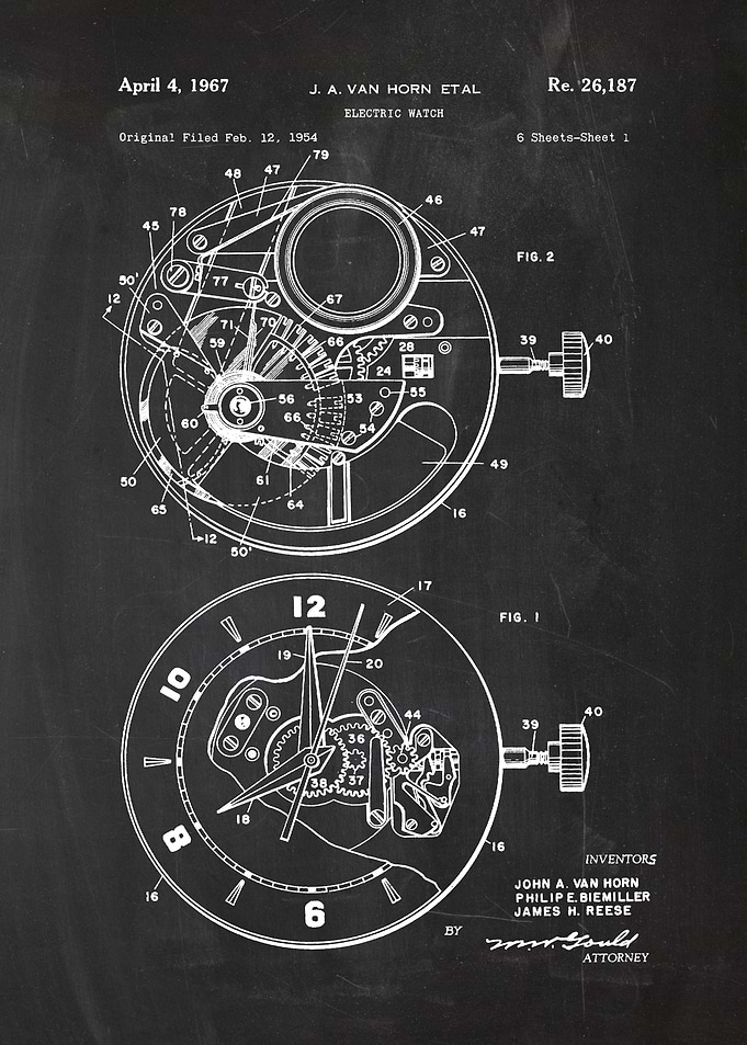 1954 Electric Watch - Patent Drawing